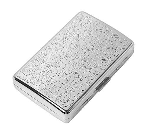 Classic Vintage Metal Cigarette Case/Storage Box, Can Hold 100’s 16 pcs (Light Silver)