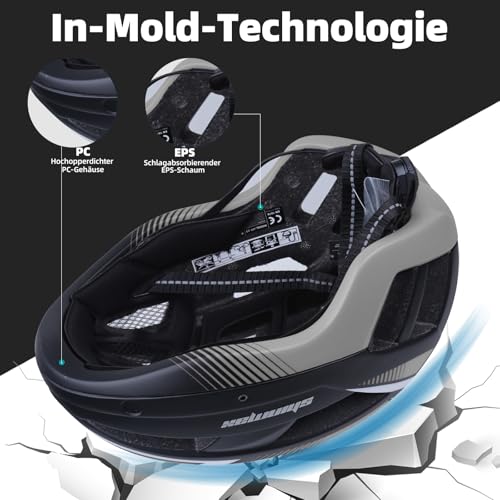 Shinmax Fahrradhelm für Herren Damen MTB Fahrradhelm mit LED USB Rücklicht Radhelm mit Visier...