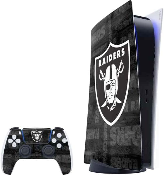 Skinit Decal Gaming Skin Compatible with PS5 Bundle - Officially Licensed NFL Las Vegas Raiders Black & White Design