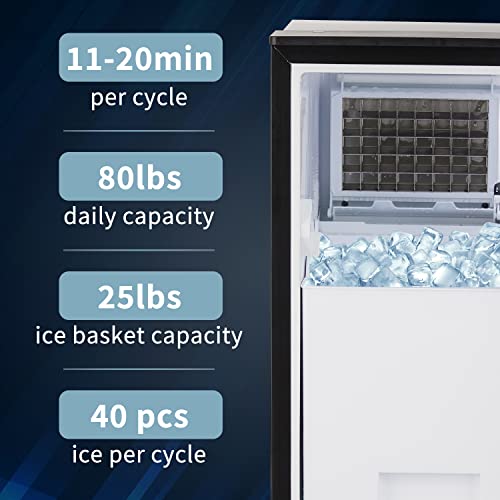 Kognita Under Counter Ice Maker Home Built In Ice Machine With Drain Pump, 2 Ice Scoops, 15 Inch Large Commercial Ice Maker With Water Line, 80Lbs Per Day,Square Ice Cube Sheet - Black #TOP2