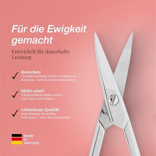 SCHWERTKRONE® Nagelschere [MADE IN GERMANY] - Hochwertige Fingernagelschere mit Nagelscheren Etui - Nail Scissors - Maniküre Schere Gebogen - Nagelhautschere extra Fein & Scharf