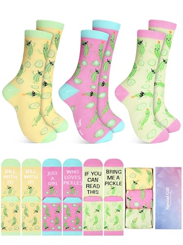 Cuffbow 3 Pairs Funny Pickle Socks for Women Men Pickle Lovers Gifts Novelty Cotton Socks Unisex Gifts(Classic Color)