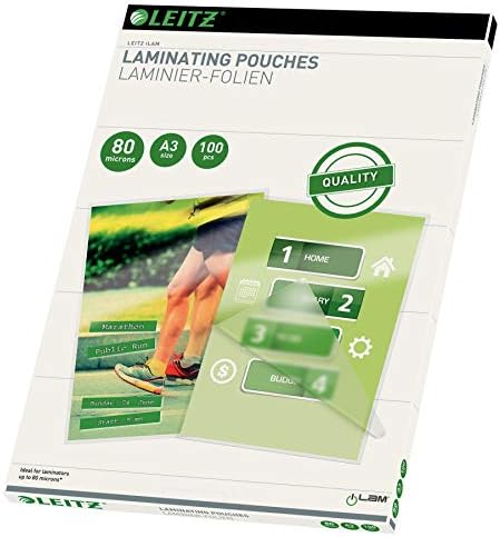 Leitz 74780000 Laminating Pouches Made of 80 Micron Thick Material (Transparent, Glossy, A4 and UDT) - Pack of 100