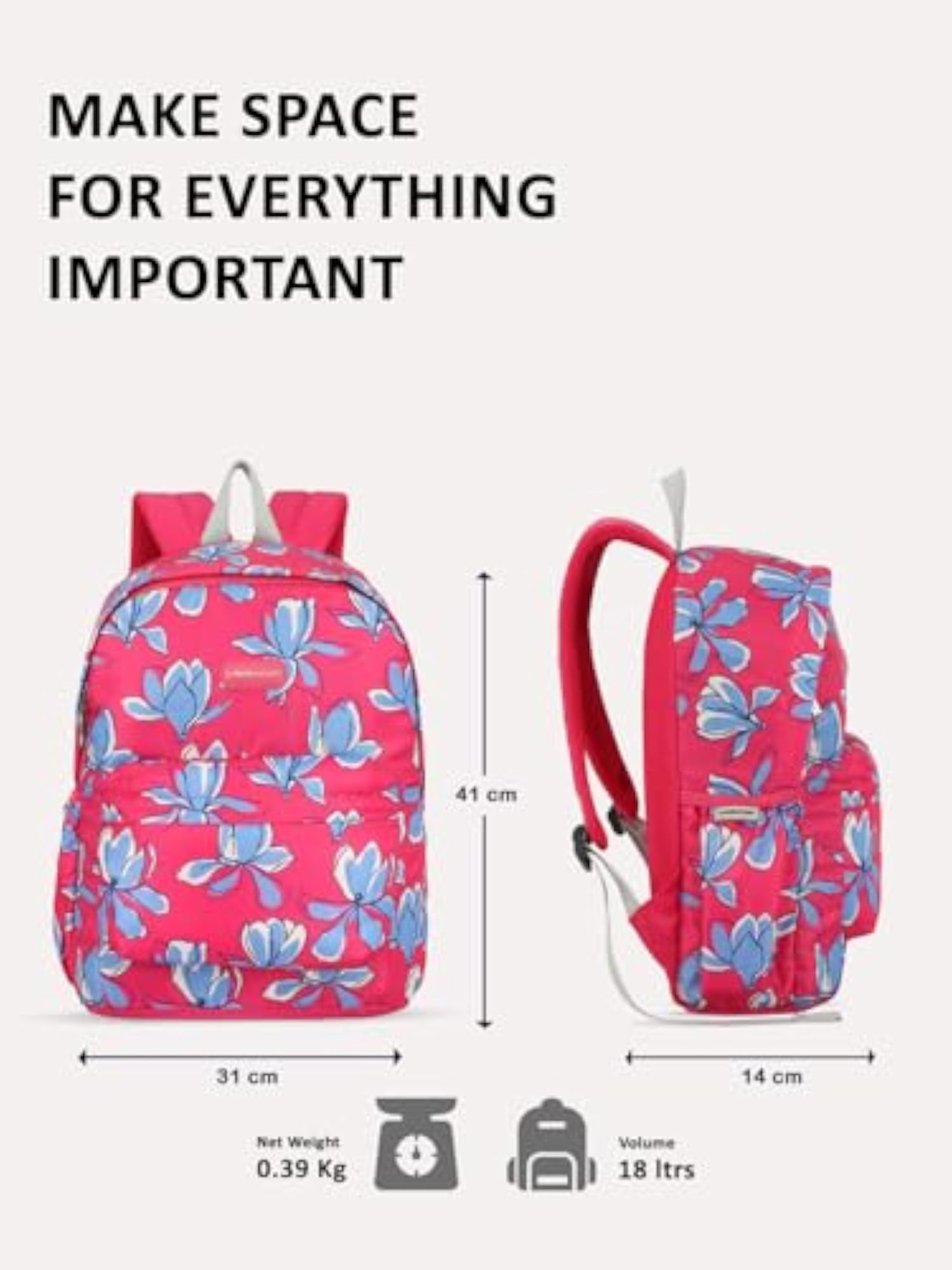 41cm Bloomy 18L Printed Casual Backpack for Girls