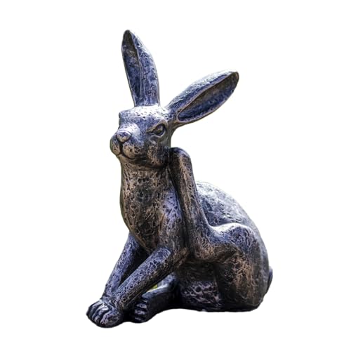 Image of Darthome Bronze Effect Sitting Playful Hare Garden Ornament, Resin, Black Bronze Finish, Outdoor Wildlife Statue, W20cm x H34cm x D16cm
