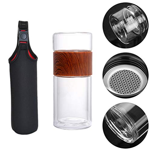 Yardwe Infusor de Chá de Vidro Copo de Chá Copo de Vidro de Alta Temperatura Garrafa de Chá Infusor