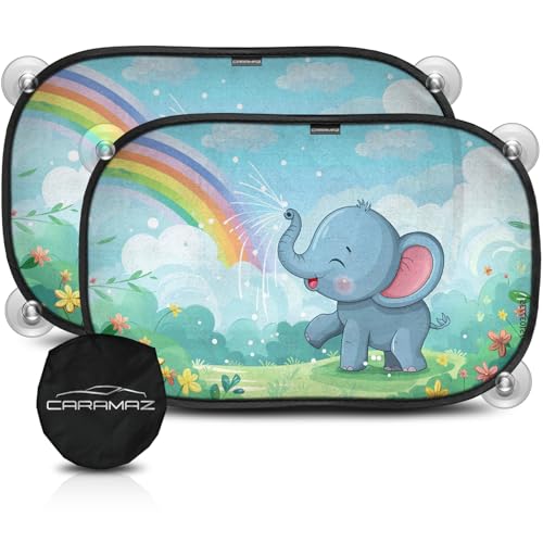 Caramaz Protezione solare per bambini con protezione UV certificata, 2 pezzi 51x31cm Ballophant