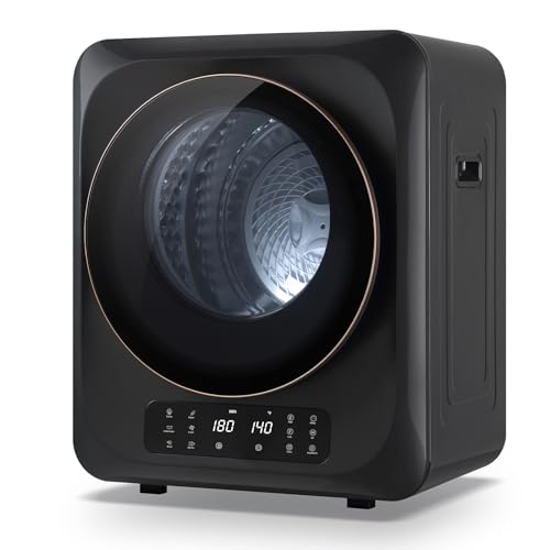 Auertech Tragbarer Wäschetrockner, 850 W, kompakte Wäschetrockner, 1,5 cu.ft Frontlader, elektrische Trocknermaschine mit Edelstahlwanne, LCD-Display (runde Tür, grau)