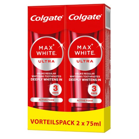 Colgate Zahnpasta Max White Ultra Active Foam, Für weißere Zähne, 2x 75 ml – Ansicht 1
