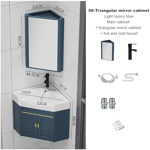 Corner Bathroom Vanity Sink Set with Mirror Cabinet - Wall-Mount Ceramic Sink for Restaurants, Bars, Cafes - Space-Saving, Stylish Design, Modern Home Decor