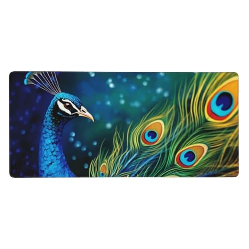 Tapis de souris de jeu étendu XXL 90x40cm motif paon coloré pour bureau