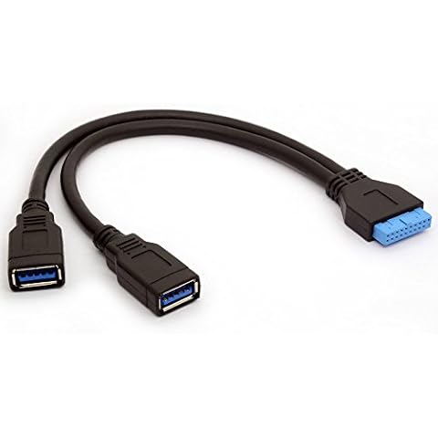 USB 3.0 Motherboard Adapter Cable 20 Pin Header Convert to Two Female A Type Lead for DIY Gaming PC 25cm Cover