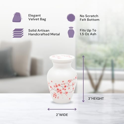 Image of Cremation Urns for Human Ashes Adult Female | Human Urn for Ashes for Women | Decorative for Cremation, Funeral, Burial, Home | Handcrafted Keepsake - Cherry Blossom