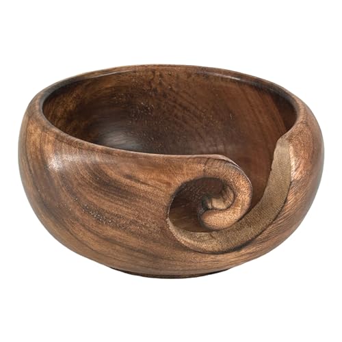 Image of Wooden Yarn Bowl for Crocheting Handmade Wool Storage Yarn Bowl with Holes Knitting Gifts for Women Crochet Accessories (Wooden)