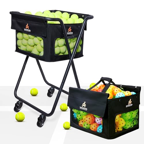 TurboStride Tennis Ball Hopper Cart with 4 Wheels – Foldable, Large Capacity Pickleball & Tennis Ball Collector for Court Training & Coaching