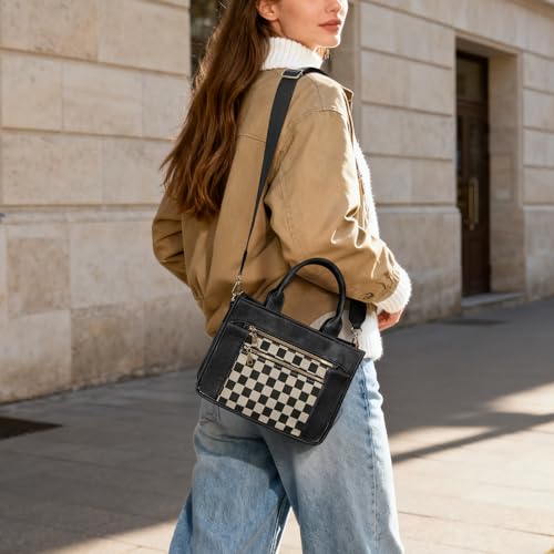 Image of Checkered Tote Bag for Women - Plaid Handbag Checkerboard Crossbody Shoulder Bag Trendy Checkered Tote Purse