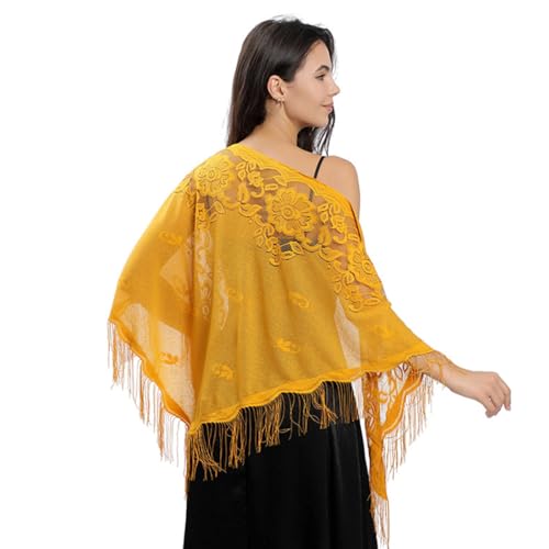 Cozyan Cachecol xaile mulher festa estolas casamento elegante leve xaile mulher festa estolas seda para casamento Pashmina elegante cachecol lenço para vestido de cerimónias eventos de noite, Amarelo