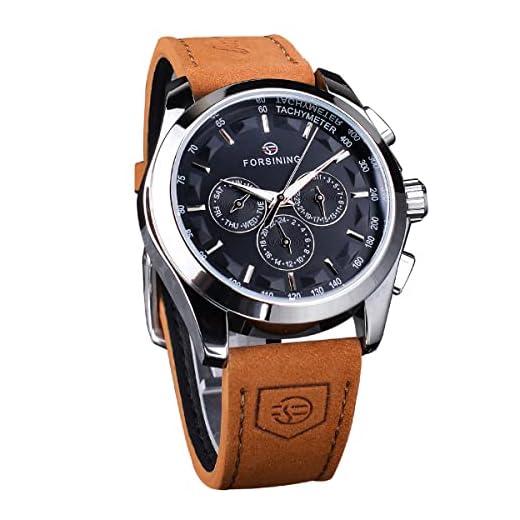 FORSINING Montre mécanique pour homme - Montre militaire à remontage automatique - Bracelet en cuir véritable - Étanche - Lumineuse - Décontractée - Business, Noir , Bracelet