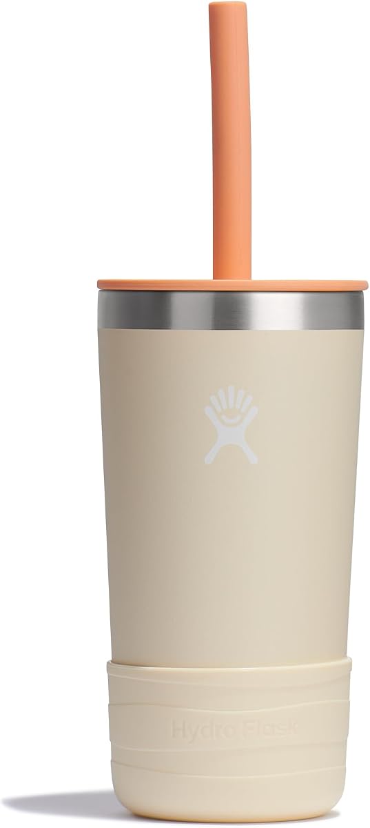 Vaso Hydro Flask Kids de 12 onzas con tapa y pajita para la escuela, acero inoxidable aislado en crema de coco