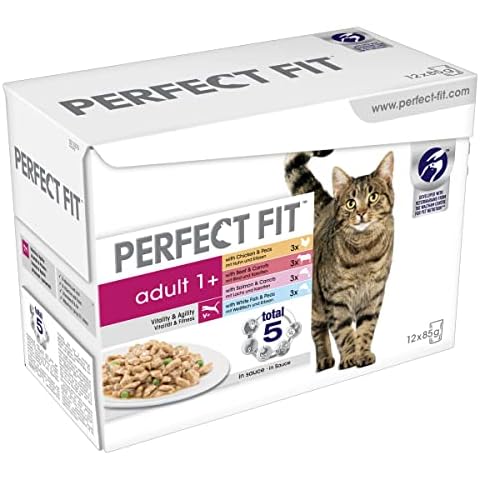 Perfect Fit Wet Cat Food Pouches - Advanced nutrition for adult cats 1+, mixed selection in sauce, Pack of 4 (4 x 12 Pouches x 85 g) Cover