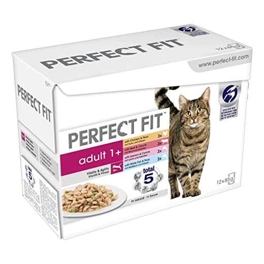 PERFECT FIT Adult 1+ Vitality & Agility Våtfoder för Katter, Paket med 4 x 12 x 85 g
