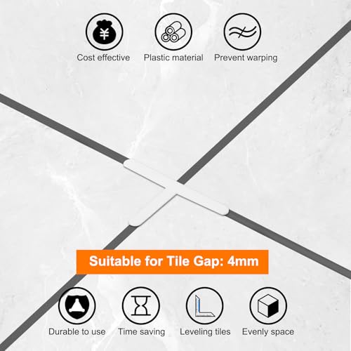 QUARKZMAN 100 Stück Wand- und Bodenfliesen Kunststoff T-förmige Abstandshalter Fliesenwerkzeuge 4mm 5/32 Fliesenabstandshalter für die Installation von Keramikfliesen, weiß