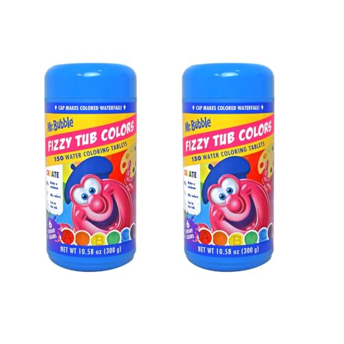 Fizzy Tub Colors, 150 Count - Special Waterfall Cap On The 150 Count Allows Kids to Stream A Rainbow of Colors, Use with Bubble Bath to Create Colored Bubbles, Pack of 2 X 0.73 Lb