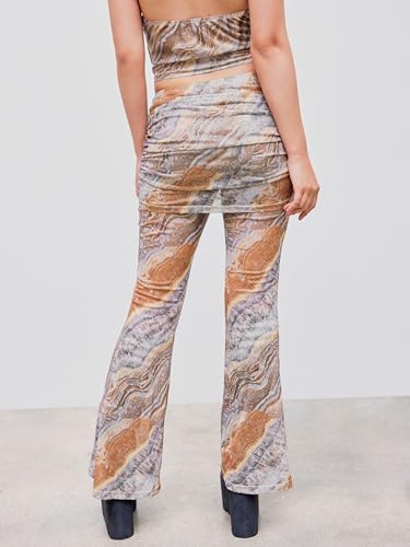 CIDER Low Rise Abstract Ruched Flared Trousers3