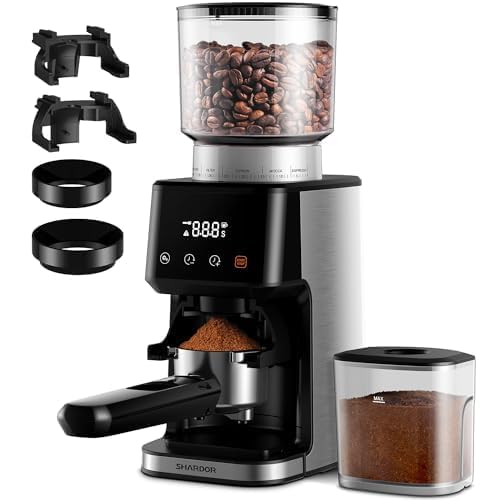 SHARDOR Kaffeemühle Elektrisch mit 51 Mahlgraden, LED-Touchpanel, Elektrische Kaffeemühle Siebträger mit Präzisions Elektronik Zeitschaltuhr, Programmierbare Tassen/Zeit Kegelmahlwerk, Für Espresso