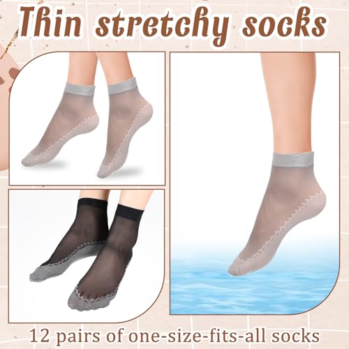 Image of InnoHHustle Sheer Socks, 12 Pairs Nylon Socks for Women Sheer Ankle Sock Women Ankle Stockings Silk Sock