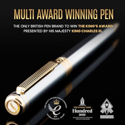 Image of Scriveiner Silver Chrome Ballpoint Pen - Stunning Luxury Pen, Real Gold Plating, Schmidt Black Refill, Best Ball Pen Gift Set for Men & Women, Professional, Executive, Office, Nice, Fancy Pens