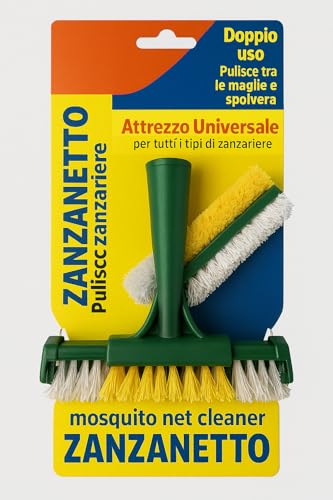 Spazzola Pulisci Zanzariere Doppio Uso con Rullo e Spugna | Attrezzo Universale per Pulizia Profonda | Lavabile e Riutilizzabile | Per Zanzariere Fisse, Scorrevoli e Avvolgibili | Manico Compatibile