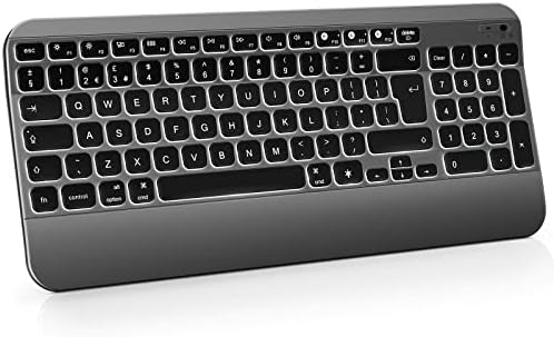 Bluetooth Illuminated Keyboard for Mac, Multi-device 1800mAH Rechargeable Backlight Keyboards Full Size UK QWERTY Layout for iMac Macbook iPad iPhone with Mac OS iOS Systems, Black and Dark Grey