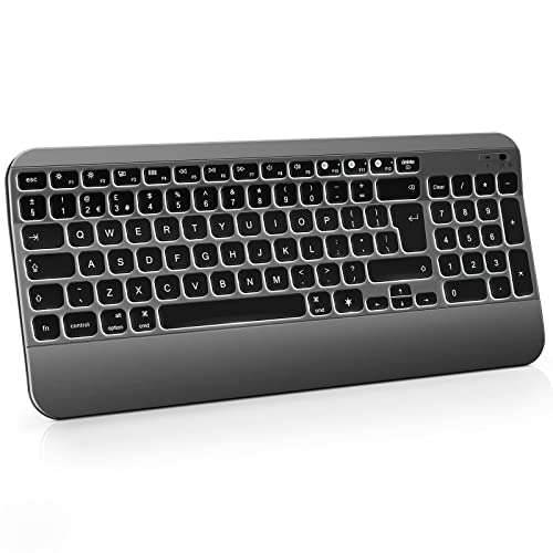 Teclado iluminado con Bluetooth para Mac, multidispositivo, 1800 mAh, recargable, retroiluminación, tamaño completo, iPhone con sistemas Mac OS, negro y gris oscuro Cover