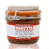 Merro Anchovy Fillets in Sunflower Oil 8.1 oz – Imported Italian Hand-Packed Anchovies, Clean Umami Flavor for Caesar Dressing, Pasta, Pizza, Tapenade & Mediterranean Recipes