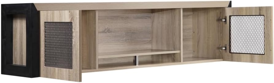 NBF Wall-Mounted Hutch - 72" W Southern Walnut Laminate Top/Black Base - Industrial Storage Hutch with Two Doors and Durable Construction