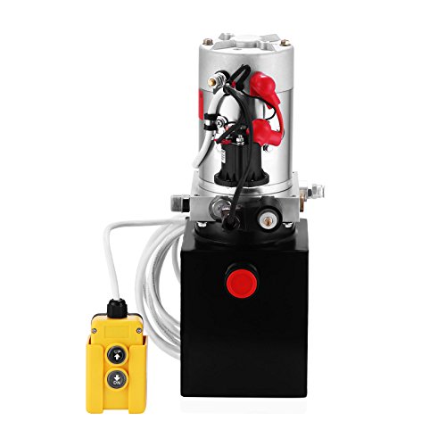 Cueffer 12V Bomba Hidráulica 1.6KW Bomba Hidráulica con Tanque de Combustible Metal Bomba Hidráulica de Acción Simple Hydraulic Pump para Elevación de Vagón Remolque Volquete (4L)