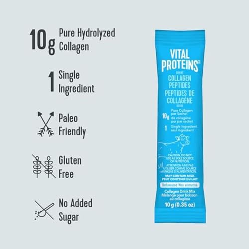 VITAL PROTEINS Bovine Collagen Peptides Powder, Single-serve Stick Packs, Unflavoured, Odourless, Gluten-free, No Added Sugar, Paleo-friendly, Non-GMO, No Artificial Flavours Or Colours, 200 g - Image 3