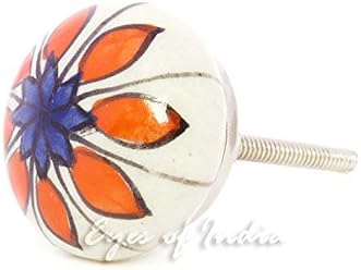 Eyes of India - Set of 2 Orange Blue Ceramic Cabinet Door Cupboard Dresser Knobs Pulls Decorative Shabby Chic Colorful Boho Bohemian Accent Handmade