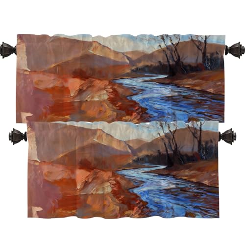 Shrahala Brown Grunge Rust Blackout Short Curtains for Windows, Multicolor Abstract Paint Kitchen Valance Thermal Insulated Rod Pocket Window Treatment for Bathroom 2 Pack 52 X 16 in