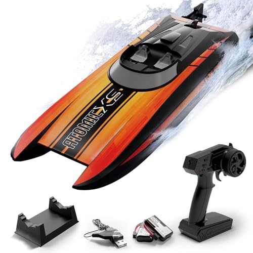 VOLANTEXRC Remote Control Boats for Pools and Lakes 30+MPH AtomicXS High Speed RC Boat for Kids or Adults Toy Boat Gifts with 2 Batteries & Reverse Fu