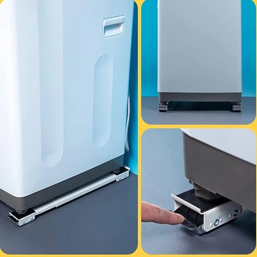 Image of Adjustable Washing Machine Stand with Wheels - Heavy Duty Movable Trolley for Washing Machine, Refrigerator & Appliances - Universal Base with Locking Wheels & Anti-Vibration Support