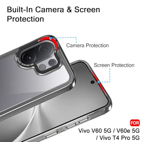 Image of TheGiftKart Hybrid Shockproof Back Cover Case for Vivo V60 5G / V60e 5G / Vivo T4 Pro 5G | Stylish Camera Border | Electroplated Buttons | Crystal Clear Hard Back Cover Case (TPU & PC, Smoked Bumper)