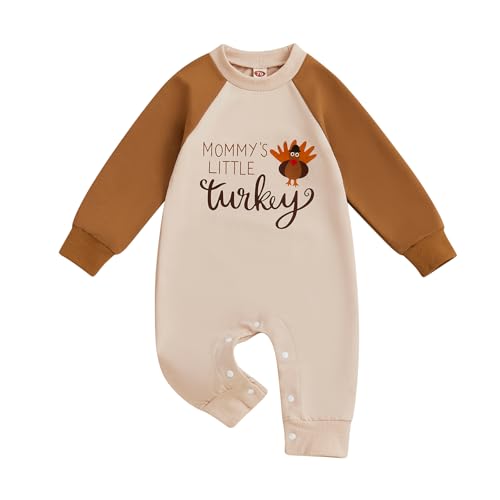 Image of Thanksgiving Baby Boy Outfit Turkey/Pumpkin Long Sleeve Jumpsuit Romper Newborn Fall One Piece Outfit