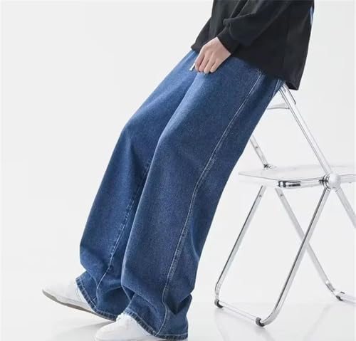 Men’S Streetwear Loose Jeans Mid Waist Straight Leg Denim Pants Casual Drawstring Closure Jeans2