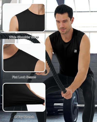 Runhit 3 Pack Men's Compression Shirts Sleeveless Workout Athletic Tank Top Sports Base Layer Undershirt for Running Gym3
