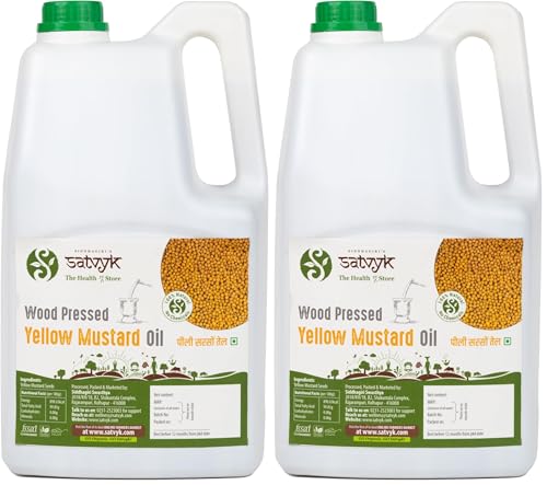 Image of S Siddhagiri's SATVYK THE HEALTH re STORE Wood Pressed Yellow Mustard Oil (5Ltr Can) - & Unrefined | Mustard Oil for Cooking | Kachi Ghani Sarso Oil | Sarso Cooking Oil (Pack of 2)
