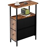 YMYNY Tavolino Salotto Stretto, Comodino con 2 Cassetti in Tessuto, Tavolino da Letto per Spazi Ridotti, Tavolino da Divano per Camera da Letto e Soggiorno, Marrone Rustico HST019H