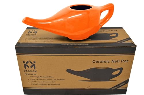 Image of PAXMAX Porcelain Ceramic Neti Pot for Sinus, Jal Neti pots for Nasal Cleansing, Nose congestion and Passages Jala kriya (Orange)