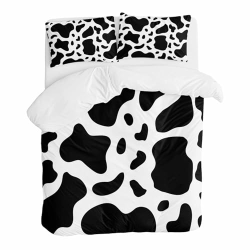 3 Pieces Duvet Cover Queen Bedding Sets Abstract Dairy Cattle Cow Skin Texture Luxury Soft Comforter Cover with Pillowcases Black and White Animal Print Microfiber Quilt Covers Set for Bedroom Decor